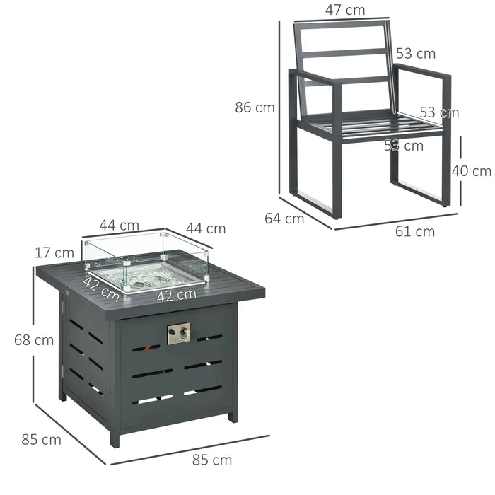 5-Piece Aluminium Garden Furniture Set with Gas Fire Pit Table - Little and Giant Explorers Outsunny