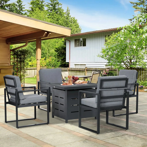 5-Piece Aluminium Garden Furniture Set with Gas Fire Pit Table - Little and Giant Explorers Outsunny