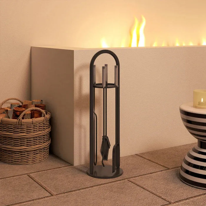 5-Piece Fireplace Companion Set – Poker, Shovel, Broom, Tongs and Stand | Black Metal Fireside Tools OUTSUNNY - Little and Giant Explorers Outsunny