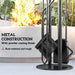 5-Piece Fireplace Companion Set – Poker, Shovel, Broom, Tongs and Stand | Black Metal Fireside Tools OUTSUNNY - Little and Giant Explorers Outsunny