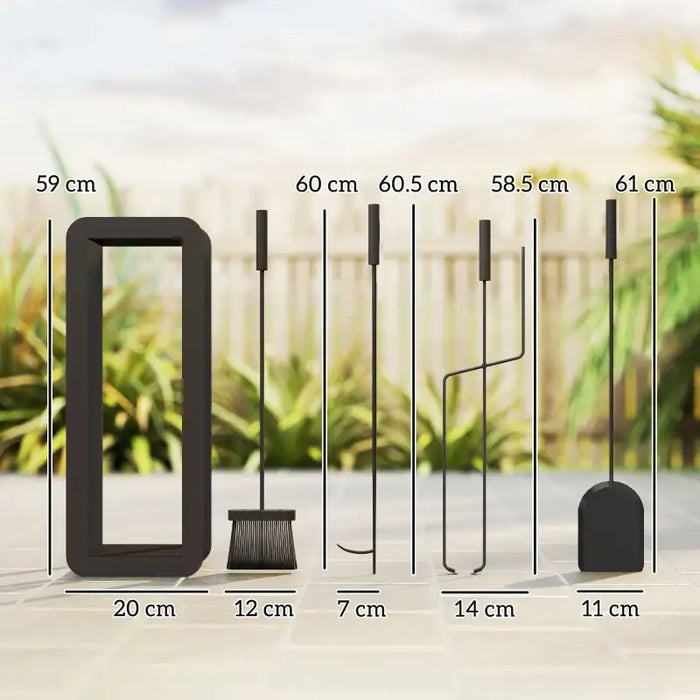 5-Piece Fireside Companion Set – Black | Stand, Poker, Shovel, Brush and Tongs OUTSUNNY - Little and Giant Explorers Outsunny