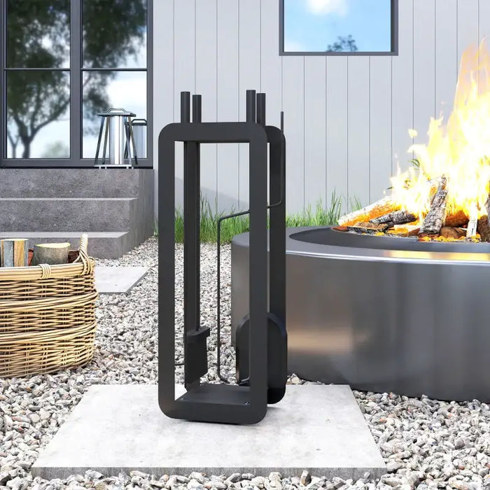 5-Piece Fireside Companion Set – Black | Stand, Poker, Shovel, Brush and Tongs OUTSUNNY - Little and Giant Explorers Outsunny