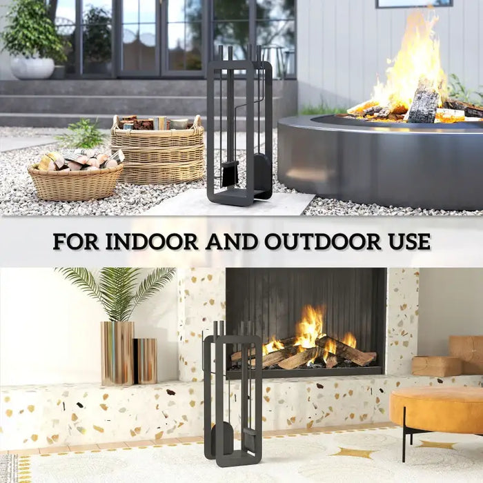 5-Piece Fireside Companion Set – Black | Stand, Poker, Shovel, Brush and Tongs OUTSUNNY - Little and Giant Explorers Outsunny