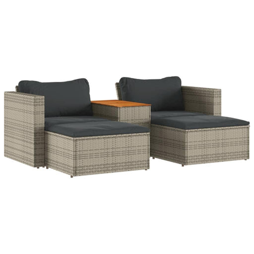 5 Piece Garden Sofa Set with Cushions in Grey and Poly Rattan Acacia - Little and Giant Explorers vidaXL