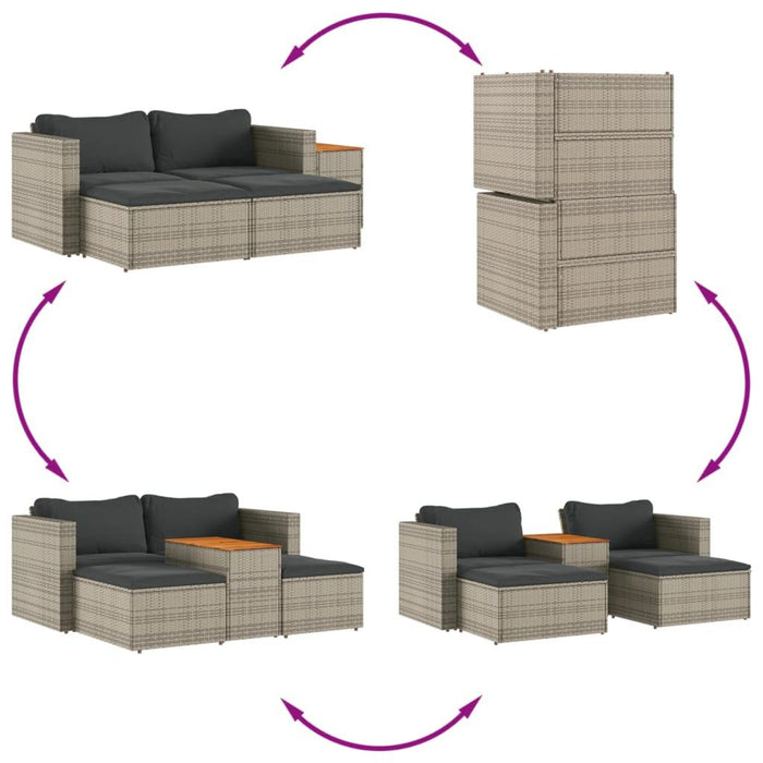 5 Piece Garden Sofa Set with Cushions in Grey and Poly Rattan Acacia - Little and Giant Explorers vidaXL