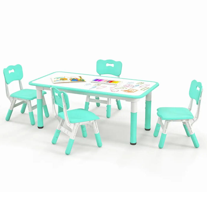5-Piece Kids Adjustable Table and Chair Set – Green | Graffiti Desktop - 4 Stackable Chairs COSTWAY - Little and Giant Explorers Costway