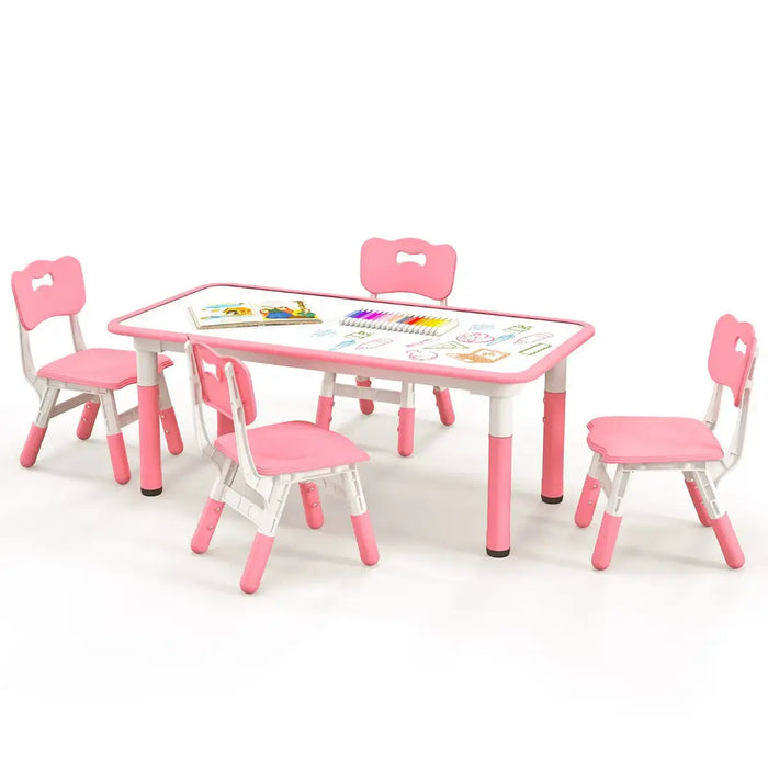 5-Piece Kids Adjustable Table and Chair Set – Pink | Graffiti Desktop - 4 Stackable Chairs COSTWAY - Little and Giant Explorers Costway