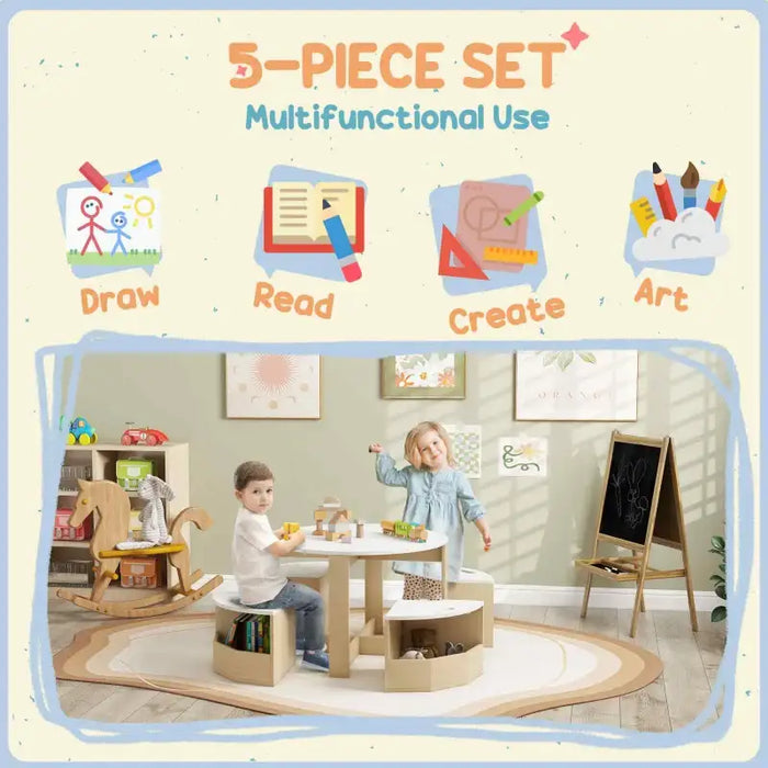 5-Piece Kids Desk and Chair Set – White & Natural Wood | Table with Storage Chairs AIYAPLAY - Little and Giant Explorers AIYAPLAY