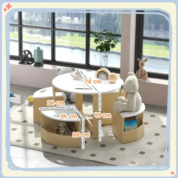 5-Piece Kids Desk and Chair Set – White & Natural Wood | Table with Storage Chairs AIYAPLAY - Little and Giant Explorers AIYAPLAY