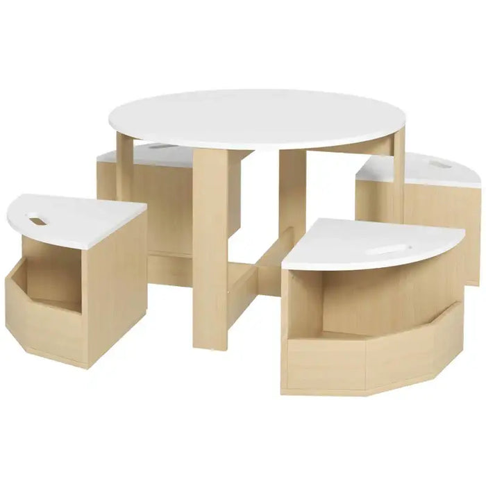 5-Piece Kids Desk and Chair Set – White & Natural Wood | Table with Storage Chairs AIYAPLAY - Little and Giant Explorers AIYAPLAY