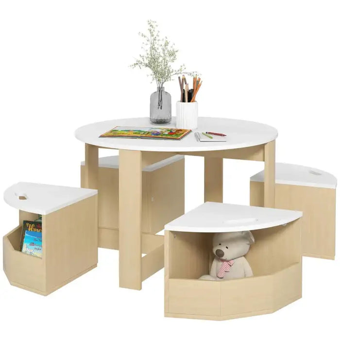 5-Piece Kids Desk and Chair Set – White & Natural Wood | Table with Storage Chairs AIYAPLAY - Little and Giant Explorers AIYAPLAY