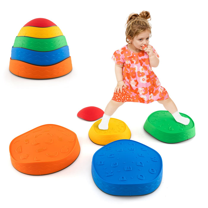 5-Piece Kids Stackable Stepping Stones | River Stone Set - Little and Giant Explorers Costway