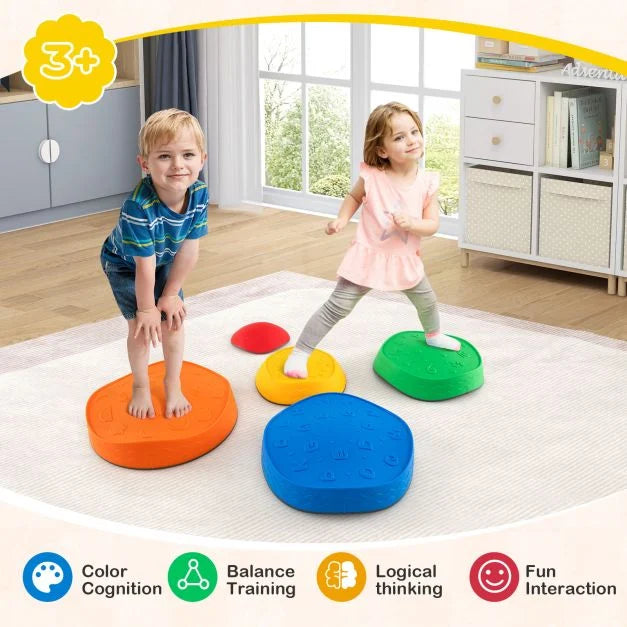 5-Piece Kids Stackable Stepping Stones | River Stone Set - Little and Giant Explorers Costway