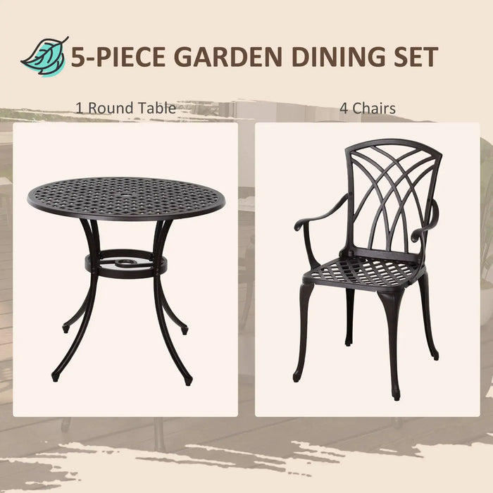 5-Piece Cast Aluminium Outdoor Dining Set with 4 Armchairs - Little and Giant Explorers Outsunny