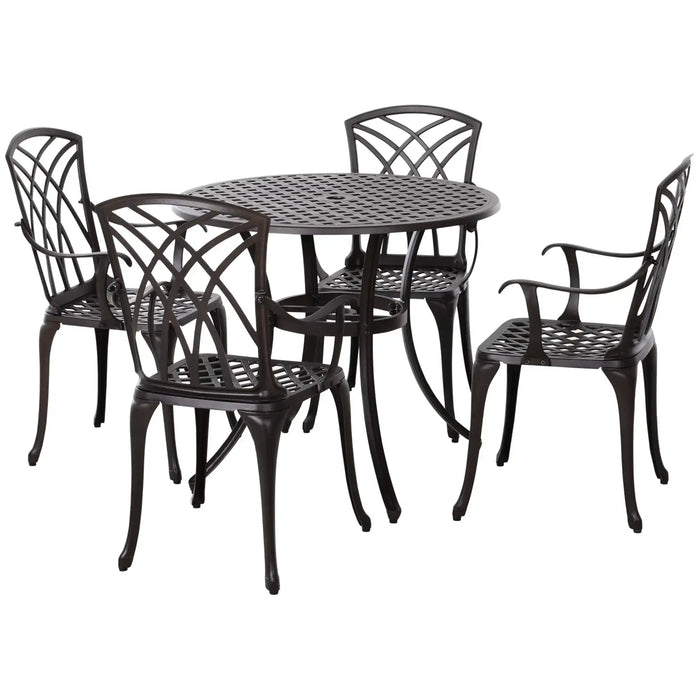 5-Piece Cast Aluminium Outdoor Dining Set with 4 Armchairs - Little and Giant Explorers Outsunny