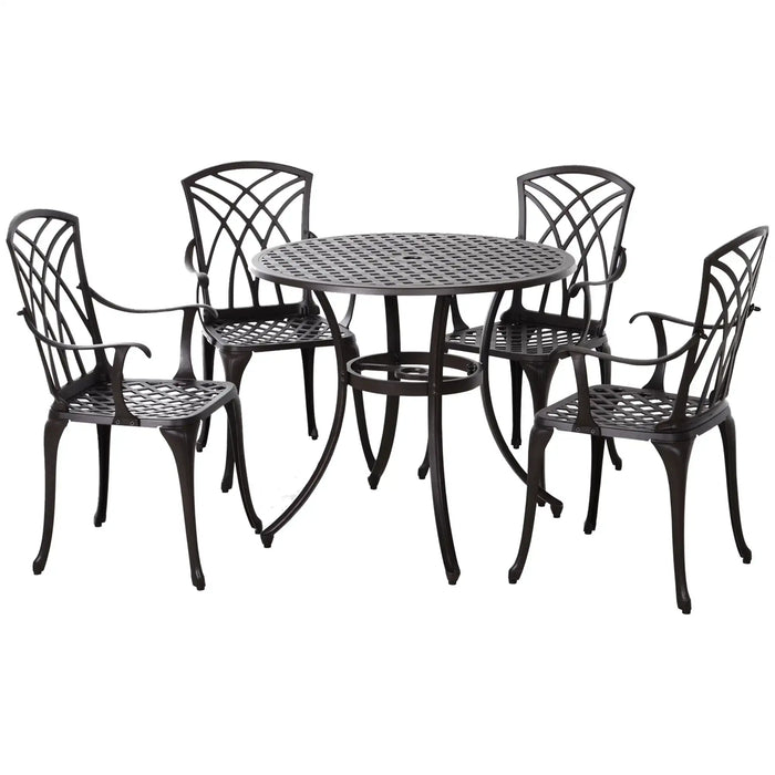 5-Piece Cast Aluminium Outdoor Dining Set with 4 Armchairs - Little and Giant Explorers Outsunny