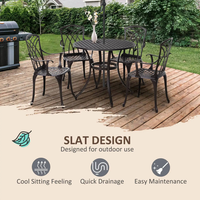5-Piece Cast Aluminium Outdoor Dining Set with 4 Armchairs - Little and Giant Explorers Outsunny
