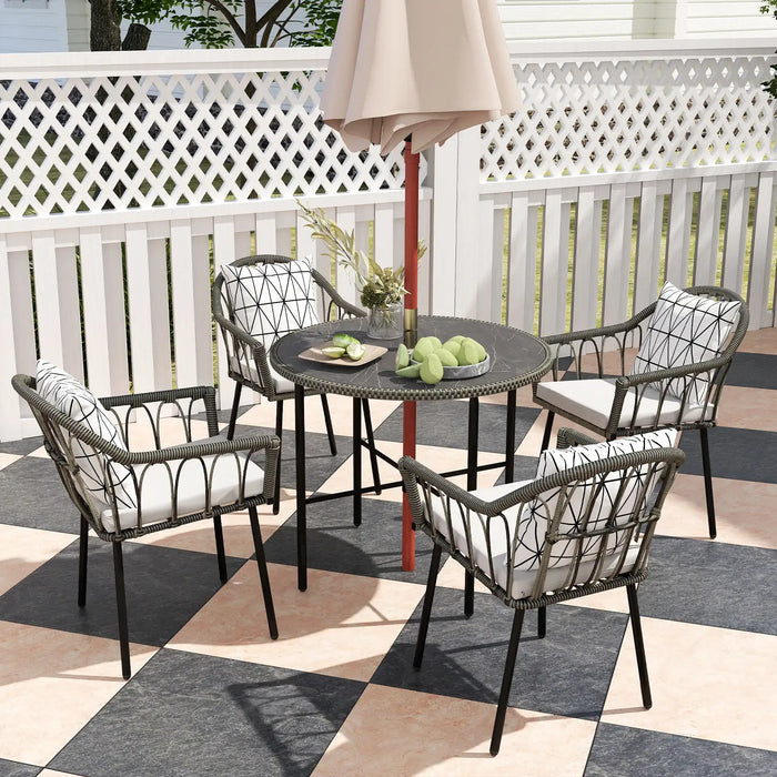 5-Piece Patio Rattan/Wicker Dining Set with Cushions - Little and Giant Explorers Outsunny