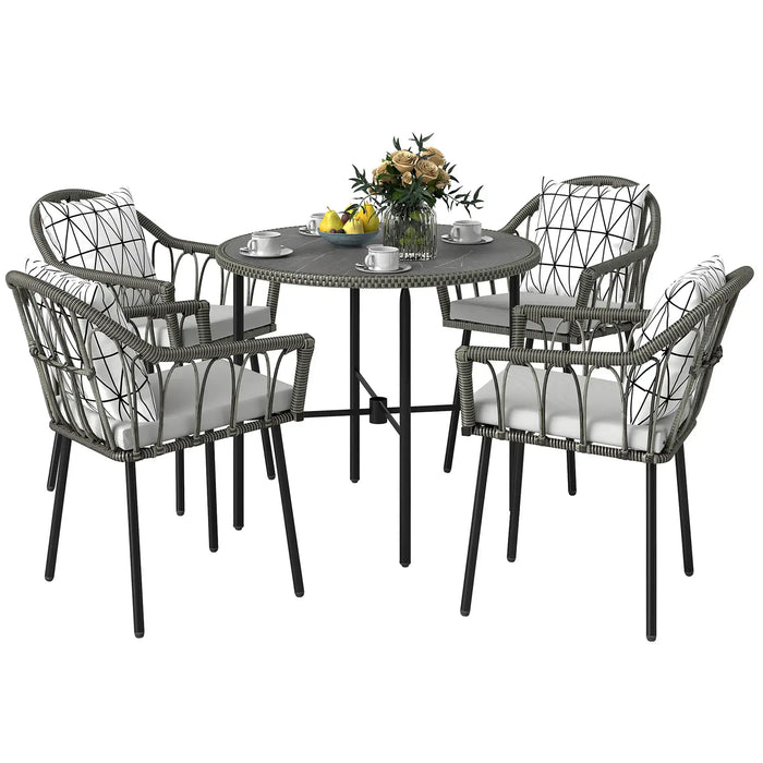 5-Piece Patio Rattan/Wicker Dining Set with Cushions - Little and Giant Explorers Outsunny