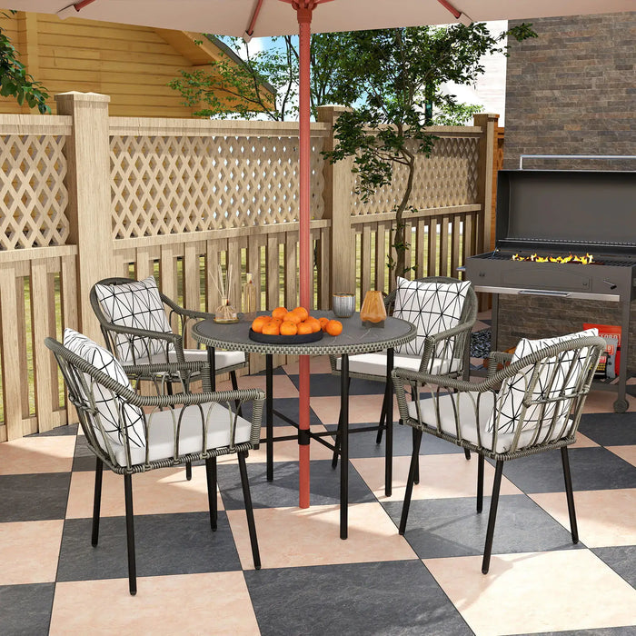 5-Piece Patio Rattan/Wicker Dining Set with Cushions - Little and Giant Explorers Outsunny
