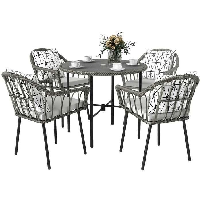 5-Piece Patio Rattan/Wicker Dining Set with Cushions - Little and Giant Explorers Outsunny