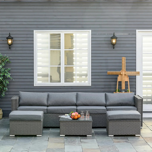 5 Piece PE Rattan Wicker Corner Sofa Set with Cushions in Grey - Little and Giant Explorers Outsunny