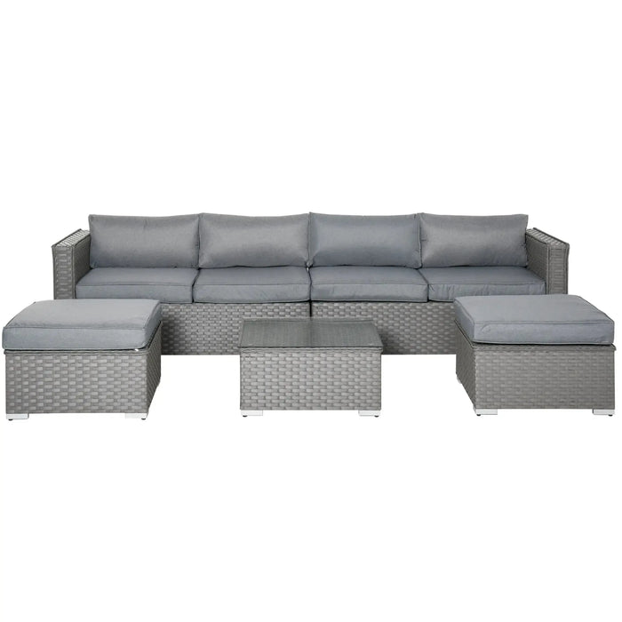 5 Piece PE Rattan Wicker Corner Sofa Set with Cushions in Grey - Little and Giant Explorers Outsunny