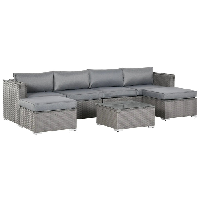 5 Piece PE Rattan Wicker Corner Sofa Set with Cushions in Grey - Little and Giant Explorers Outsunny