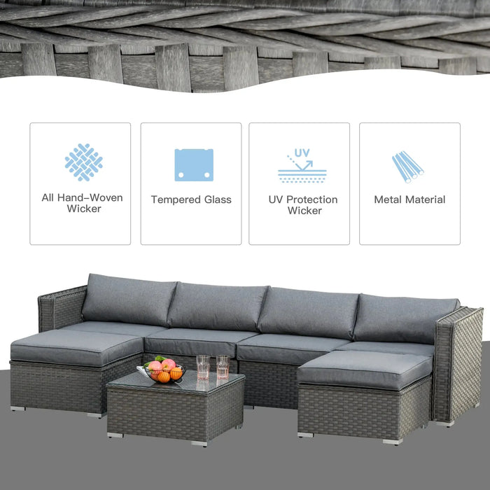 5 Piece PE Rattan Wicker Corner Sofa Set with Cushions in Grey - Little and Giant Explorers Outsunny