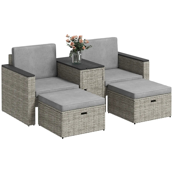 5-Piece Rattan Nesting Garden Furniture Set in Grey - Little and Giant Explorers Outsunny