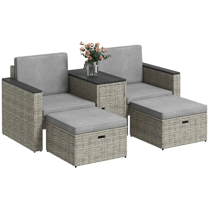 5-Piece Rattan Nesting Garden Furniture Set in Grey - Little and Giant Explorers Outsunny