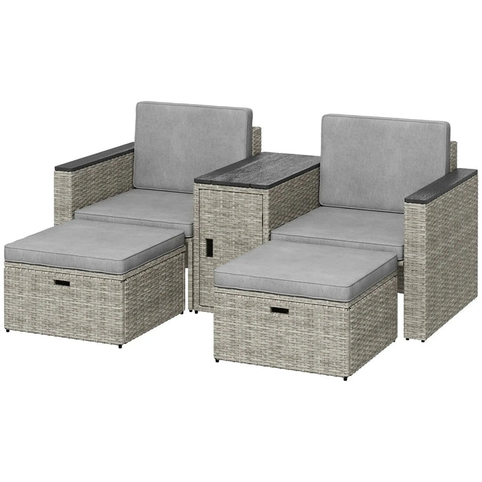 5-Piece Rattan Nesting Garden Furniture Set in Grey - Little and Giant Explorers Outsunny