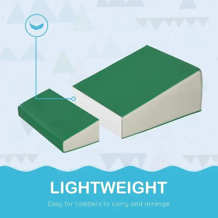 Lightweight green and white soft foam wedge blocks for toddler activity play set