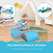 Child playing on 5-piece soft foam activity play set with colorful blocks in a playroom