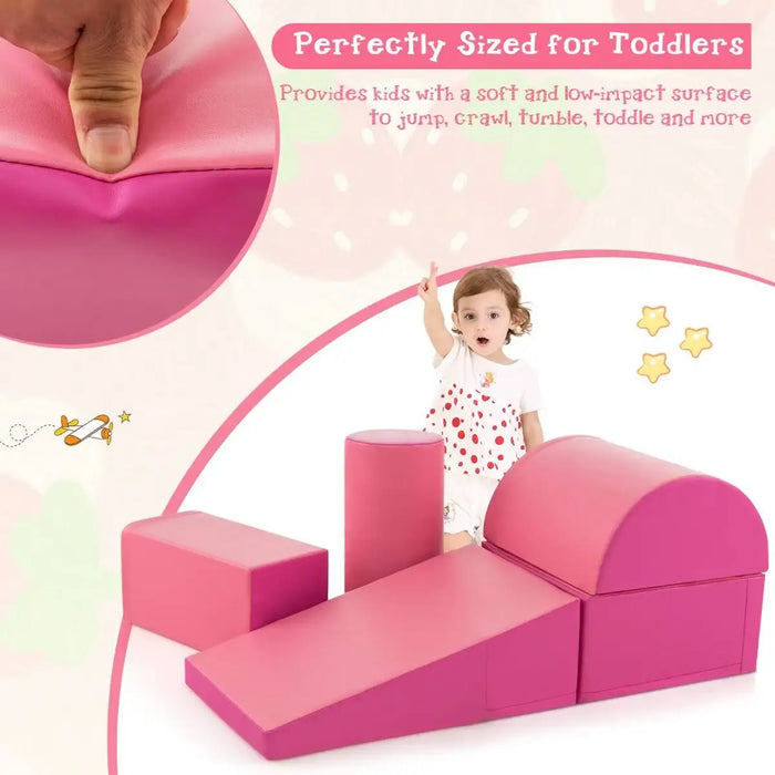 5-Piece Soft Foam Play Set for Toddlers – Pink Climbing Blocks | Motor Skill Development COSTWAY - Little and Giant Explorers Costway