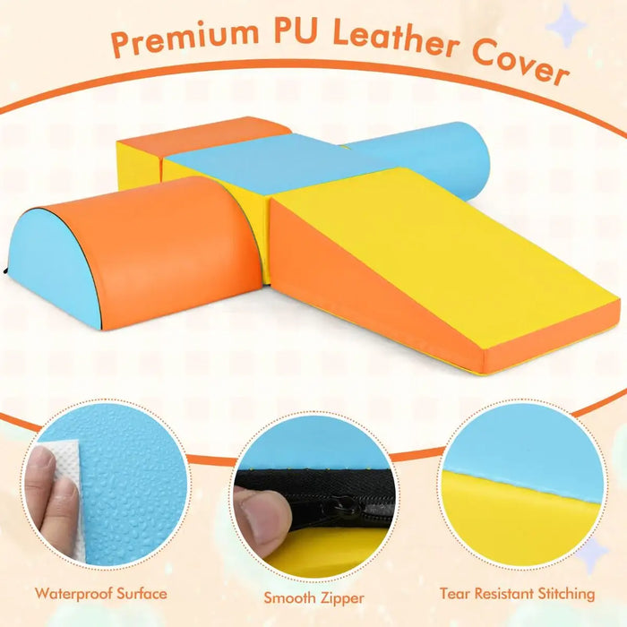 5-Piece Soft Foam Play Set – Orange and Yellow | Climbing, Crawling and Activity Blocks COSTWAY - Little and Giant Explorers Costway