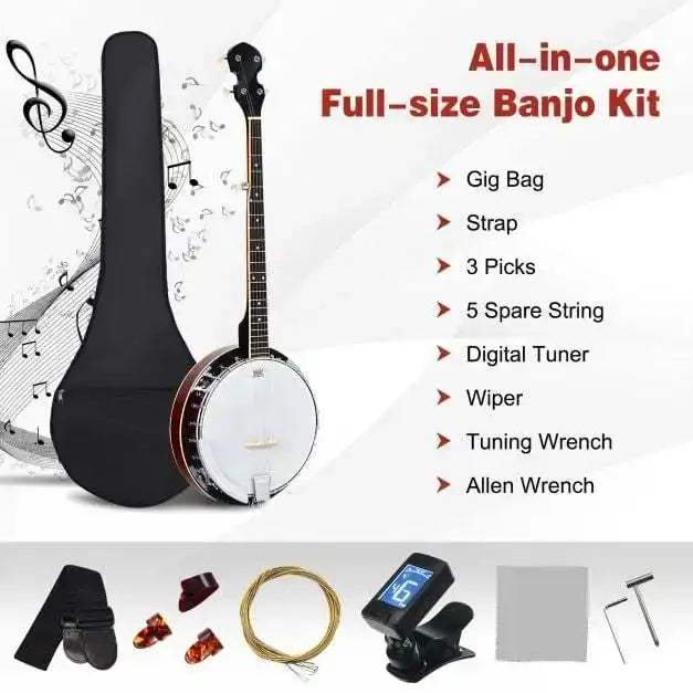 5-String Banjo Multi-Wood | Frosted Remo Head with Detachable Resonator - Little and Giant Explorers Costway