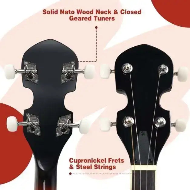 5-String Banjo Multi-Wood | Frosted Remo Head with Detachable Resonator - Little and Giant Explorers Costway