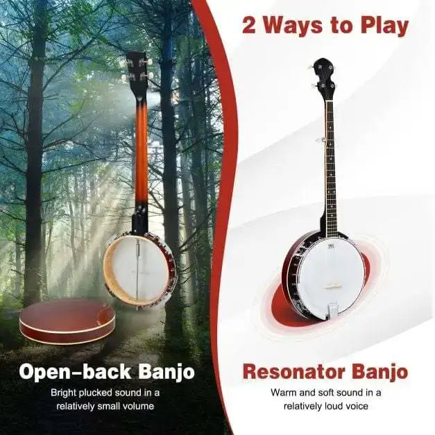 5-String Banjo Multi-Wood | Frosted Remo Head with Detachable Resonator - Little and Giant Explorers Costway