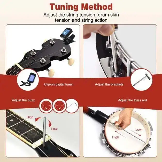 5-String Banjo Multi-Wood | Frosted Remo Head with Detachable Resonator - Little and Giant Explorers Costway