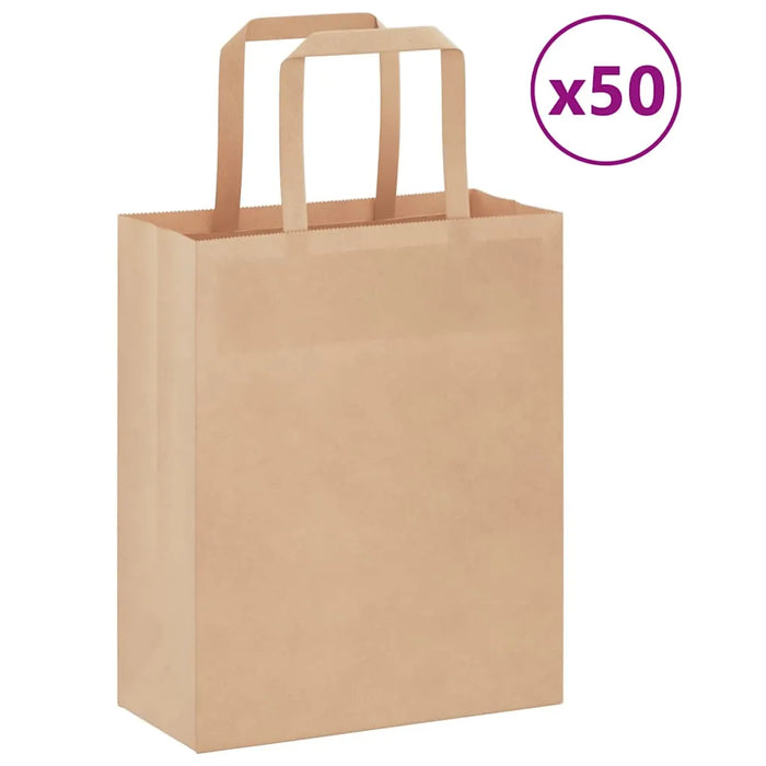 50 Paper Bags with Handles in Brown (18 x 8 x 22cm) - Little and Giant Explorers vidaXL