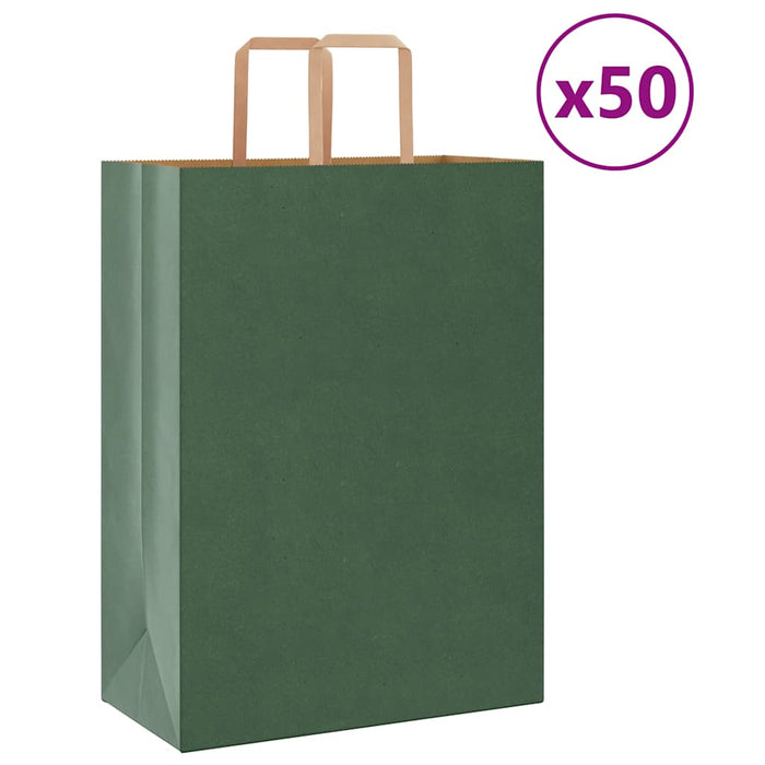 50 Paper Bags with Handles in Green (32 x 17 x 44cm) - Little and Giant Explorers vidaXL