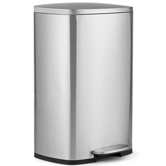 Stainless steel trash can on a white background