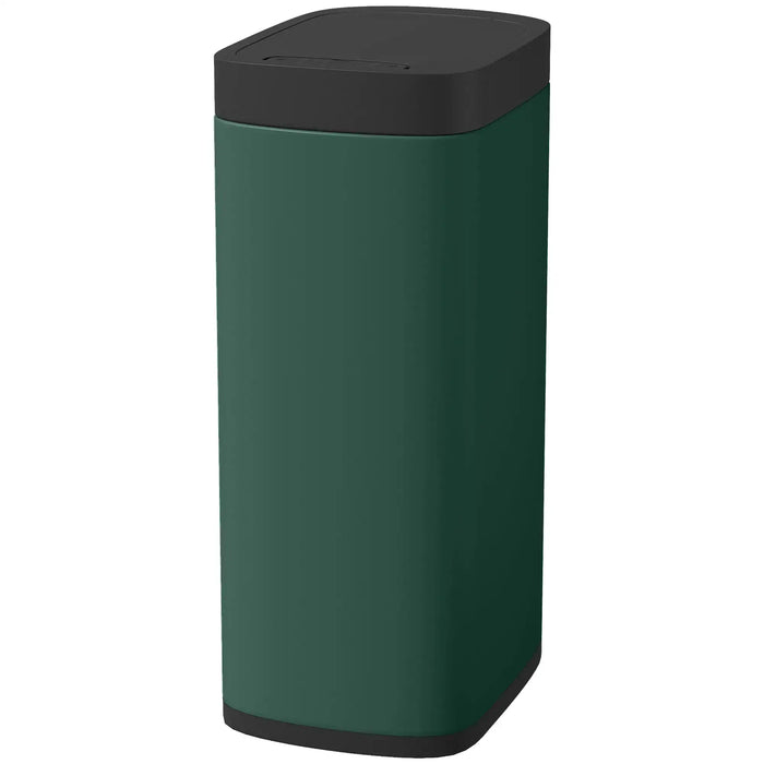 green touchless sensor trash bin with black lid and fingerprint resistant metal finish