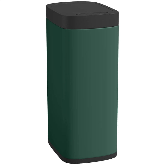 Green touchless sensor trash bin with black lid and fingerprint-resistant metal body