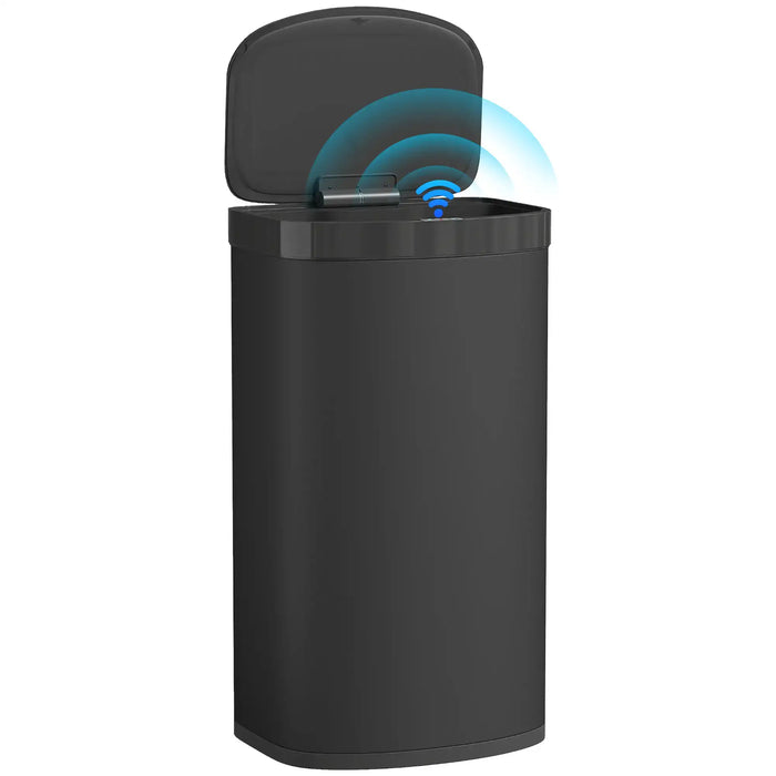 Black trash can with a lid and wireless signal icon on a white background