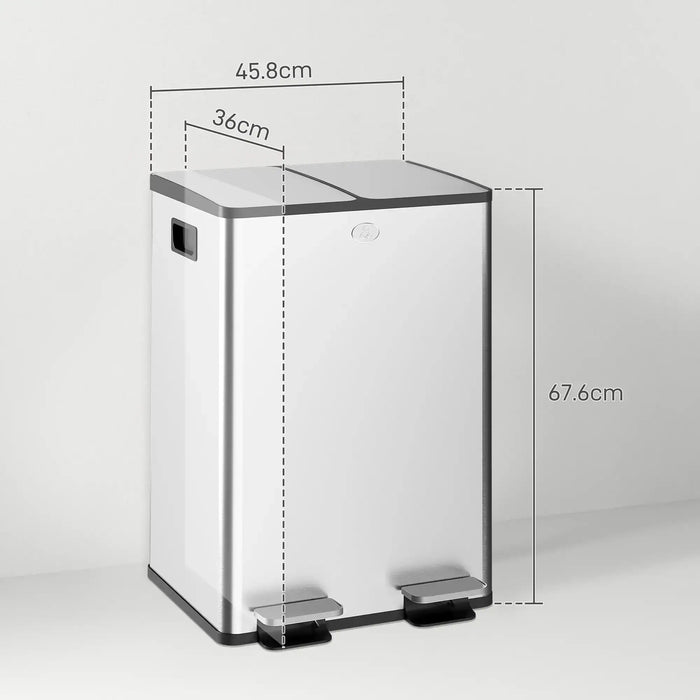 Rectangular trash bin with dimensions labeled on a white background