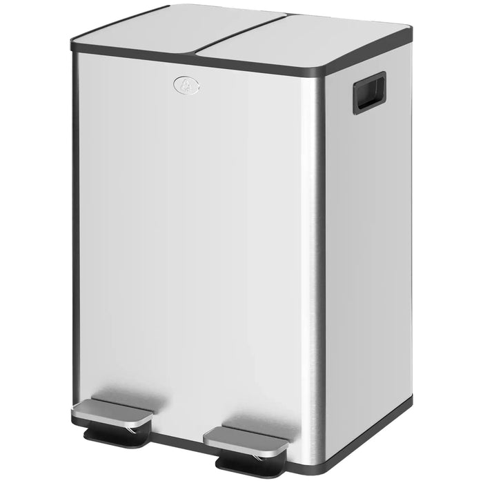 White trash bin with metallic pedal on a white background