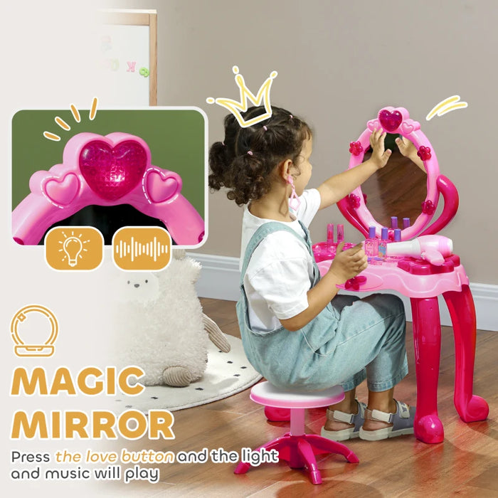 Kids Dressing Table with Mirror and Stool, Light, Music and 15 Accessories