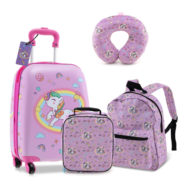 5-Piece Kids Travel Luggage Set - Pink | Backpack, Lunch Bag and Neck Pillow COSTWAY